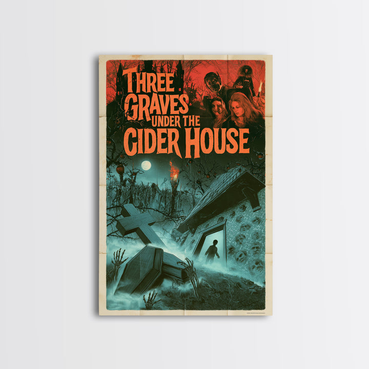 Three Graves Under The Cider House, English Language Horror Movie Poster, 1960s Horror Art, Gothic Cinema Wall Art, Framed Canvas Print