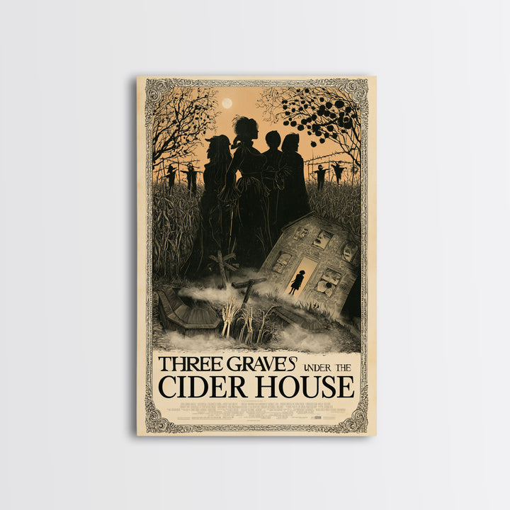 Three Graves Under The Cider House, English Language Horror Movie Poster, Decadent Line Art, Gothic Cinema Wall Art