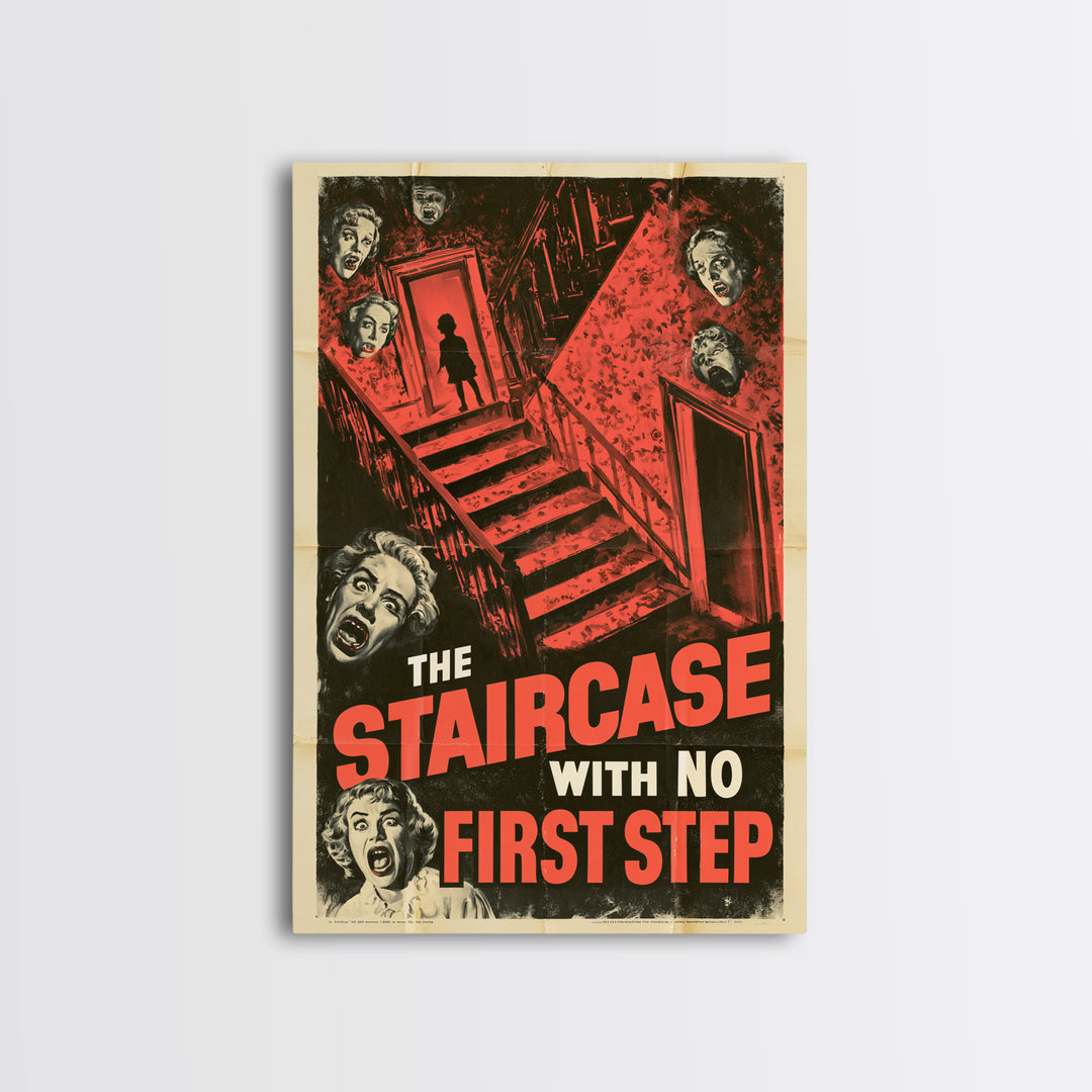 The Staircase With No First Step, English Language Horror Movie Poster, 1950s Creature-Feature One-Sheet Inspired Art, Canvas Print