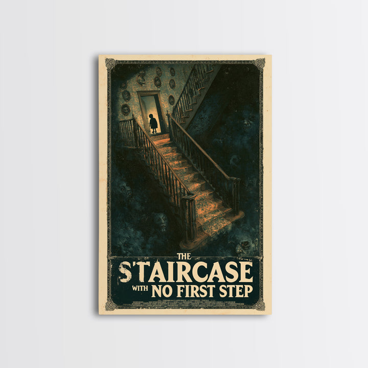 The Staircase With No First Step, English Language Horror Movie Poster, Dark Romantic Horror Art, Cult Horror Poster, Framed Canvas Print