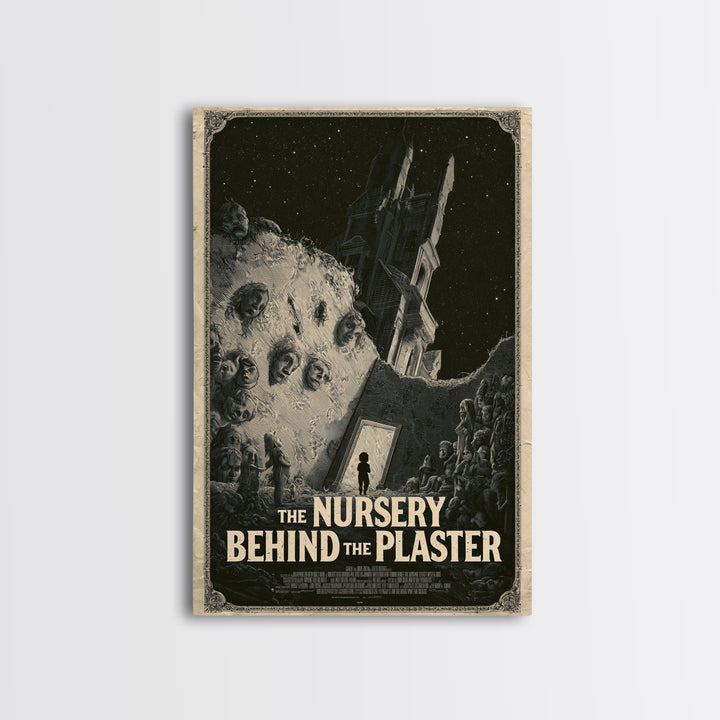 The Nursery Behind The Plaster, English Language Horror Movie Poster, Gothic Engraving Art, Gothic Cinema Wall Art, Canvas Print