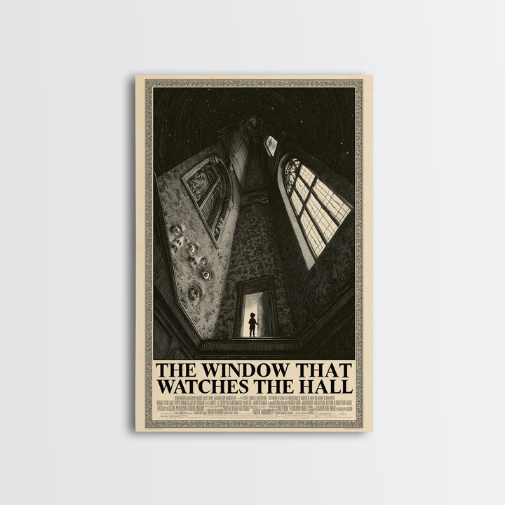 The Window That Watches The Hall, English Language Horror Movie Poster, Gothic Engraving Art, Cult Horror Poster, Framed Canvas Print