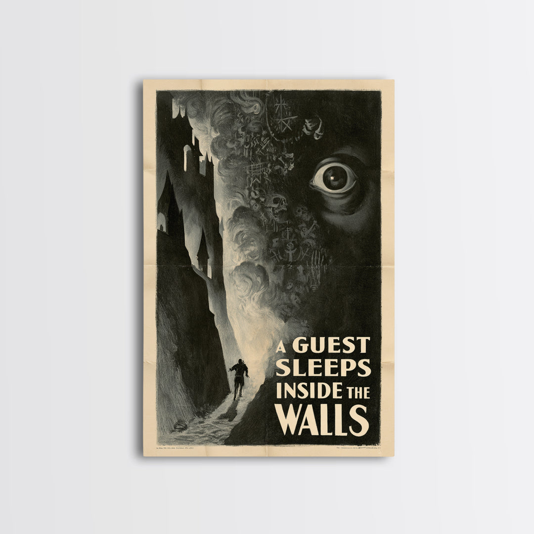 A Guest Sleeps Inside The Walls, English Language Horror Movie Poster, 1930s Horror Art, Retro Horror Movie Art, Canvas Print