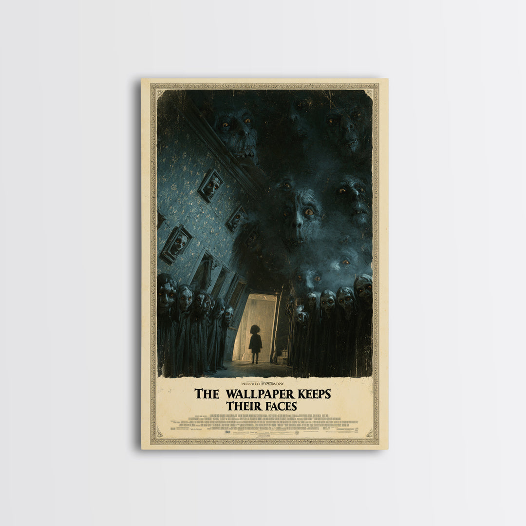 The Wallpaper Keeps Their Faces, English Language Horror Movie Poster, Dark Romantic Horror Art, Classic Monster Poster