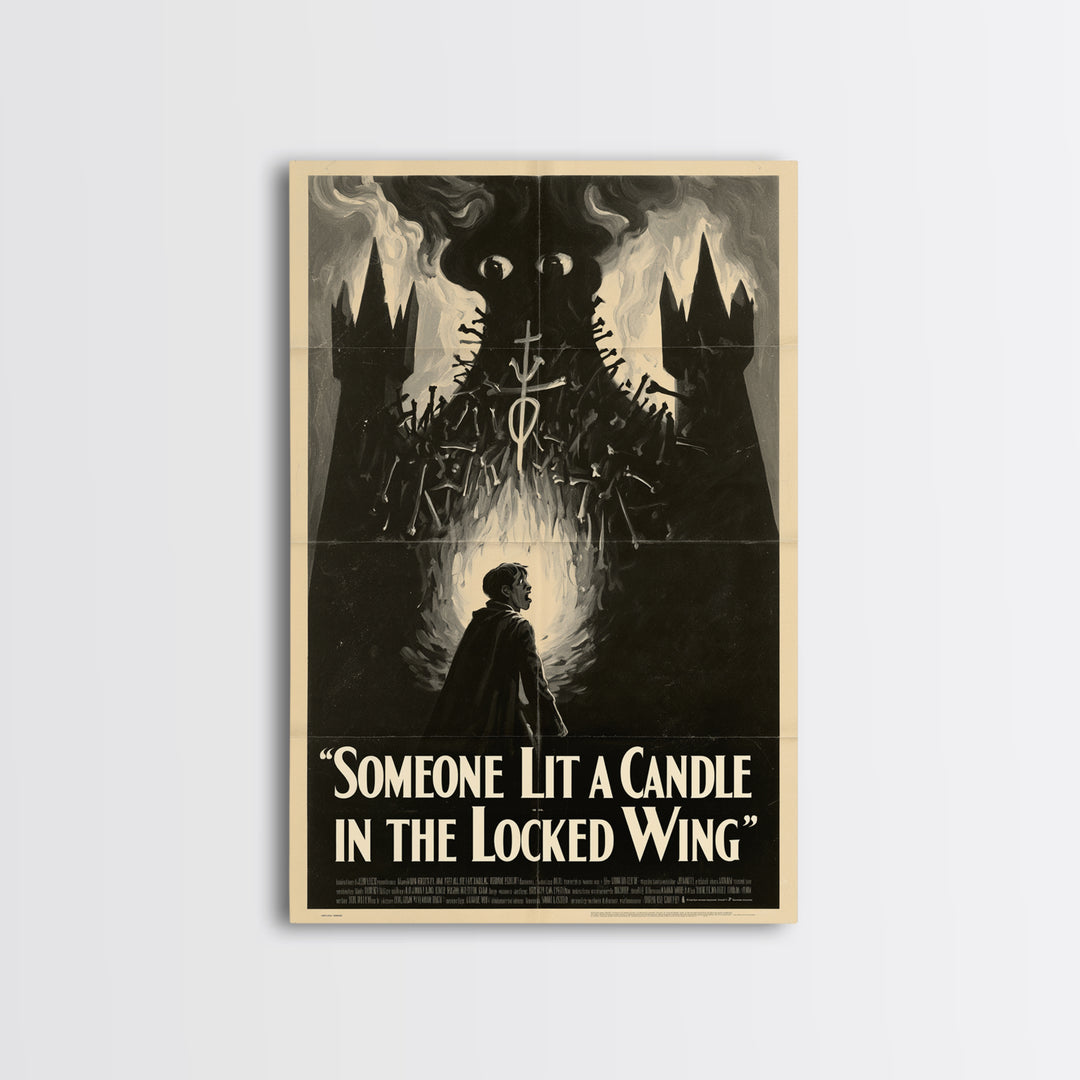 Someone Lit A Candle In The Locked Wing, English Language Horror Movie Poster, 1930s Horror Art, Cult Horror Poster, Framed Canvas Print
