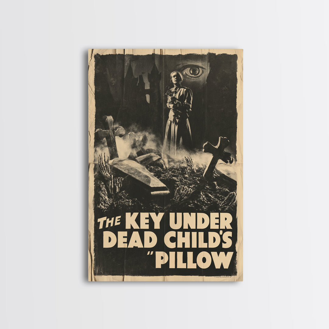 The Key Under The Dead Child'S Pillow, English Language Horror Movie Poster, 1930s Horror Art, Cult Horror Poster, Framed Canvas Print