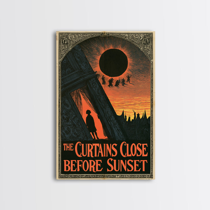 The Curtains Close Before Sunset, English Language Horror Movie Poster, Decadent Line Art, Retro Horror Movie Art, Canvas Print