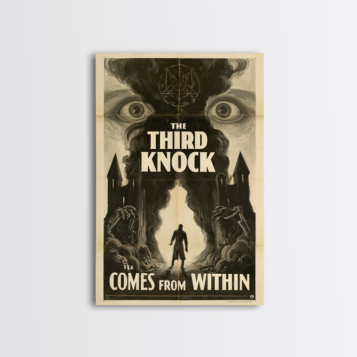 The Third Knock Comes From Within, English Language Horror Movie Poster, 1930s Horror Art, Gothic Cinema Wall Art, Framed Canvas Print