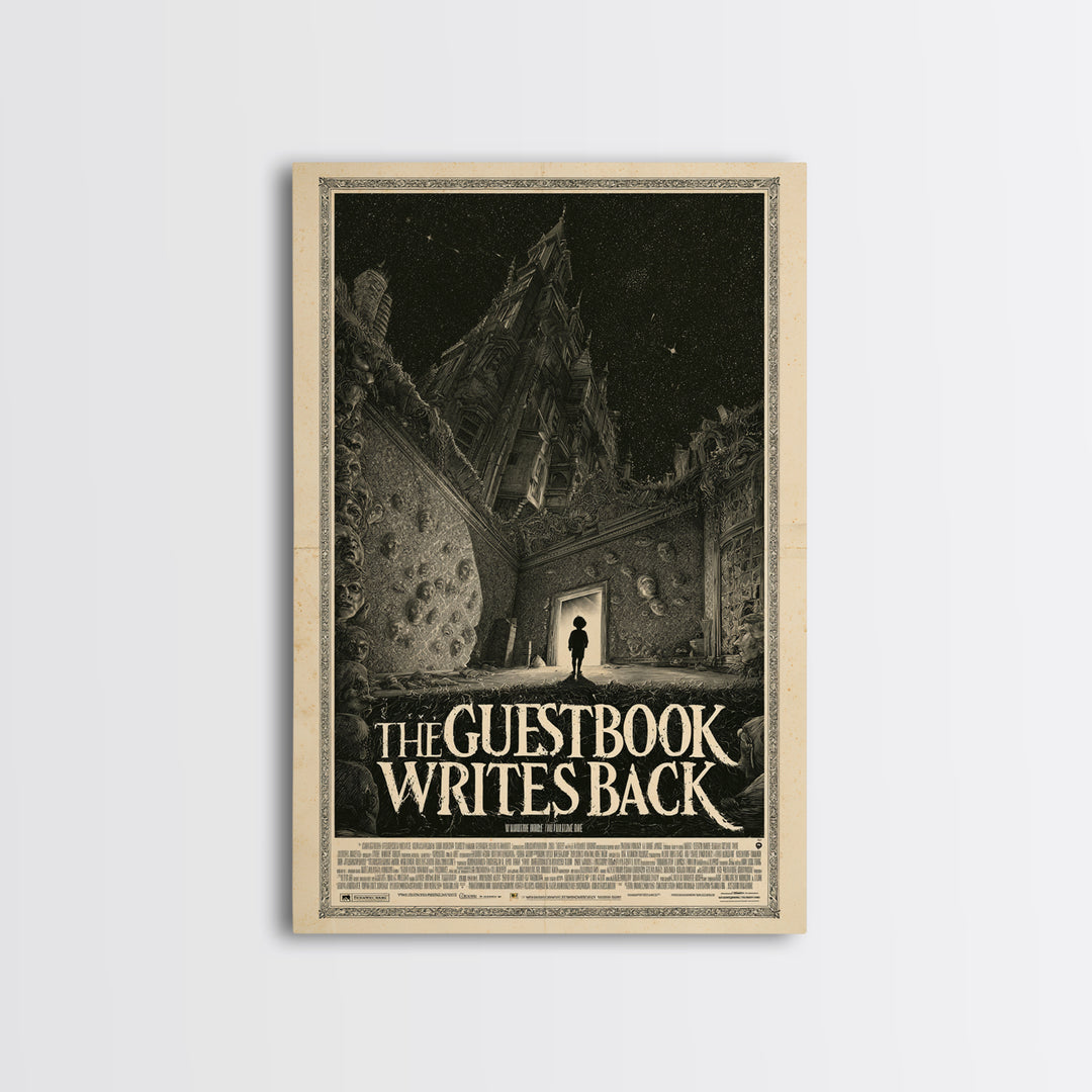 The Guestbook Writes Back, English Language Horror Movie Poster, Gothic Engraving Art, Gothic Cinema Wall Art, Framed Canvas Print