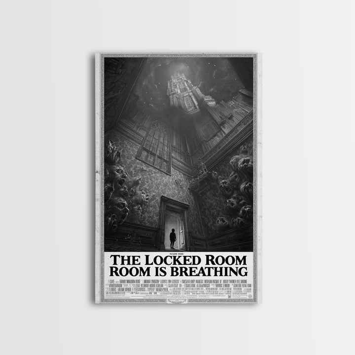 The Locked Room Is Breathing, English Language Horror Movie Poster, Gothic Engraving Art, Cult Horror Poster, Framed Canvas Print