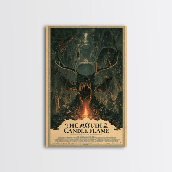 The Mouth In The Candle Flame, English Language Horror Movie Poster, Architectural Etching Art, Retro Horror Movie Art