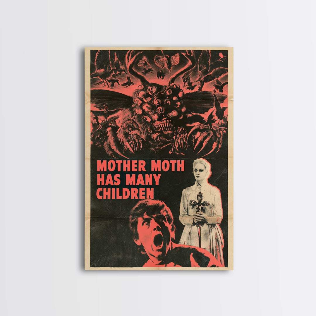Mother Moth Has Many Children, English Language Horror Movie Poster, 1950s Creature-Feature One-Sheet Inspired Art, Gothic Cinema Wall Art