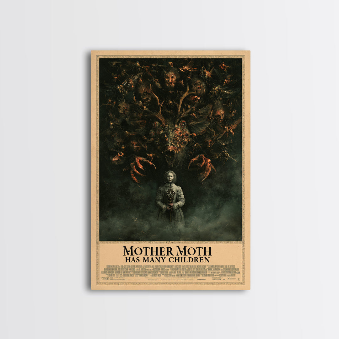 Mother Moth Has Many Children, English Language Horror Movie Poster, Dark Romantic Horror Art, Retro Horror Movie Art, Canvas Print