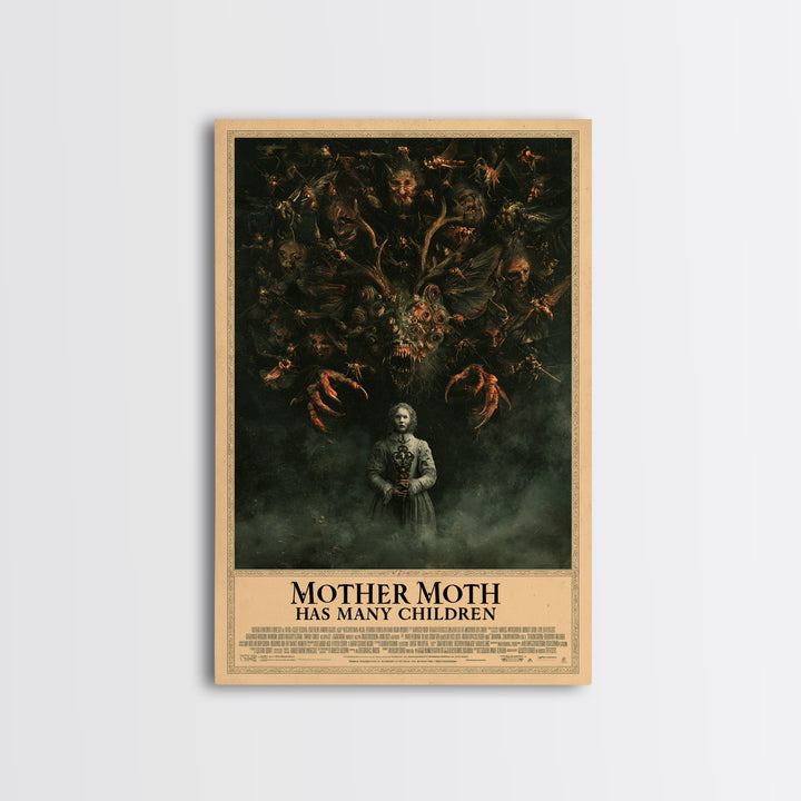 Mother Moth Has Many Children, English Language Horror Movie Poster, Dark Romantic Horror Art, Retro Horror Movie Art, Canvas Print