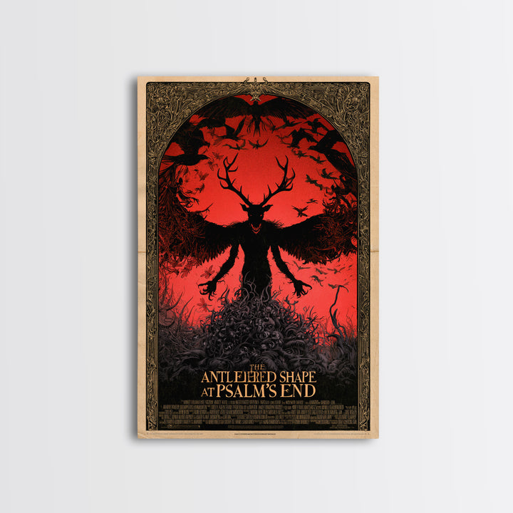 The Antlered Shape At Psalm'S End, English Language Horror Movie Poster, Decadent Line Art, Classic Monster Poster, Canvas Print