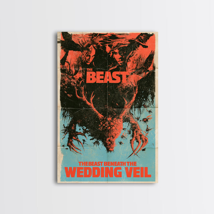 The Beast Beneath The Wedding Veil, English Language Horror Movie Poster, 1970s Horror Art, Classic Monster Poster, Framed Canvas Print