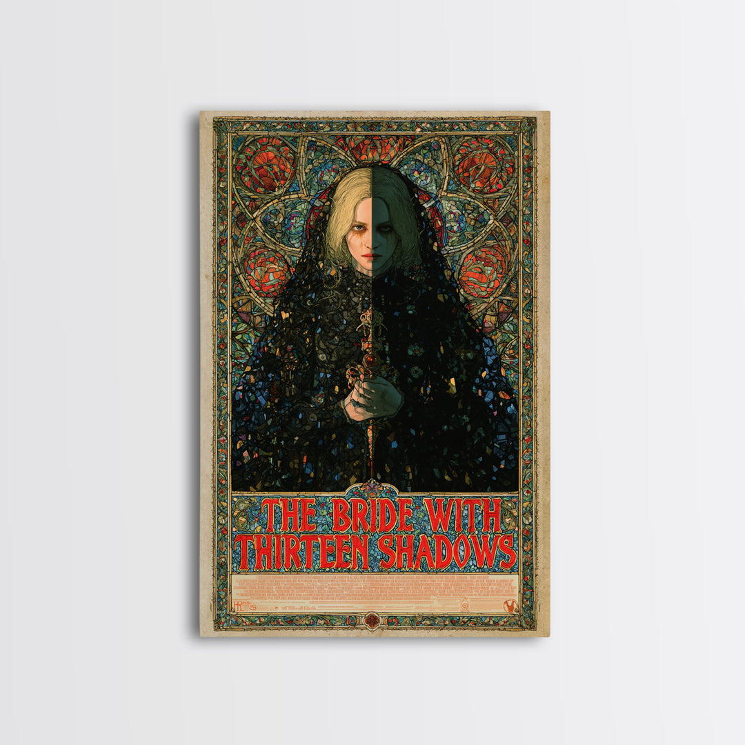 The Bride With Thirteen Shadows, English Language Horror Movie Poster, Stained Glass Gothic Art, Gothic Cinema Wall Art, Canvas Print