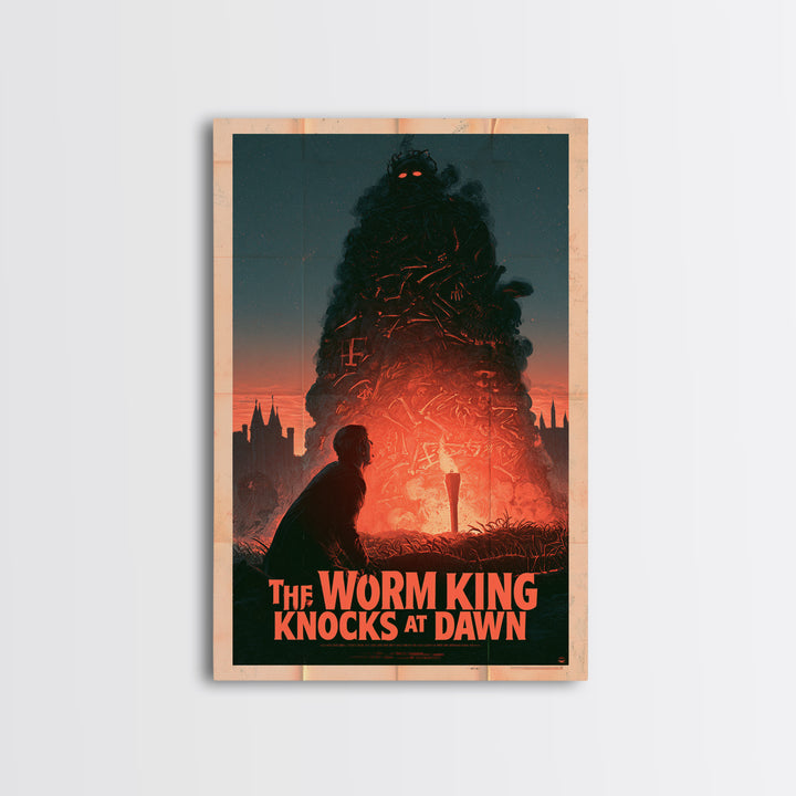 The Worm King Knocks At Dawn, English Language Horror Movie Poster, 1960s Horror Art, Classic Monster Poster, Framed Canvas Print