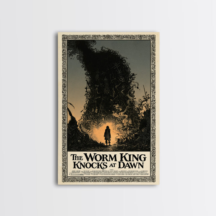 The Worm King Knocks At Dawn, English Language Horror Movie Poster, Decadent Line Art, Classic Monster Poster, Canvas Print