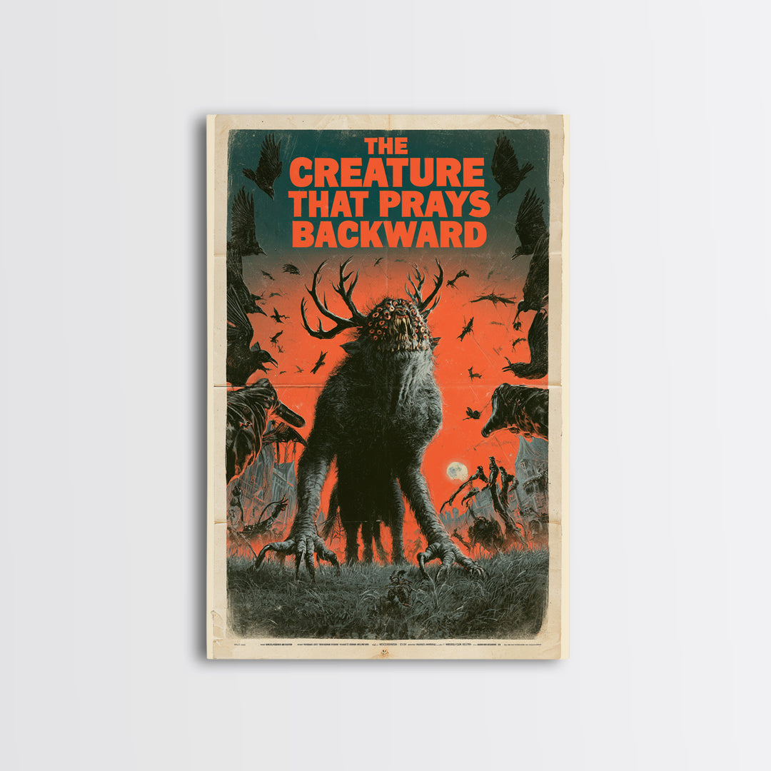 The Creature That Prays Backward, English Language Horror Movie Poster, Giallo Horror Art, Classic Monster Poster, Canvas Print