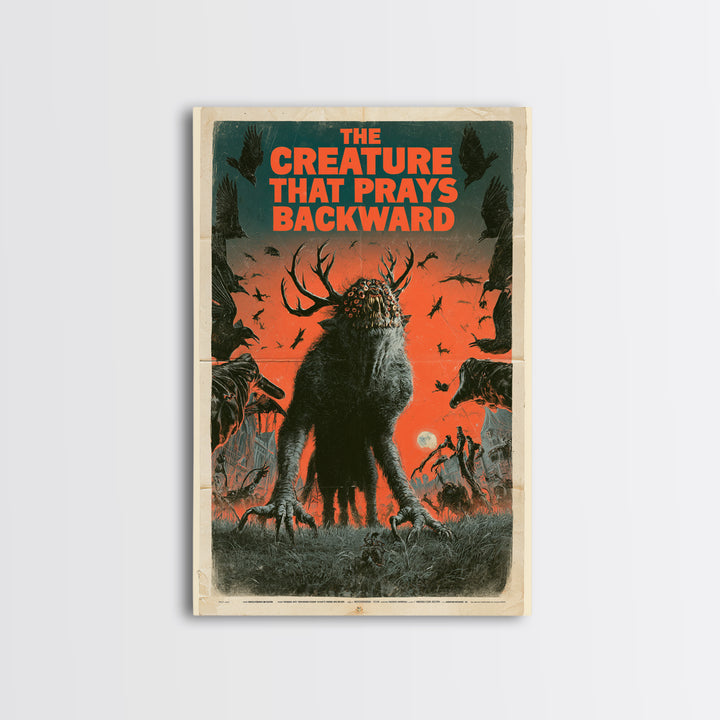 The Creature That Prays Backward, English Language Horror Movie Poster, Giallo Horror Art, Classic Monster Poster, Canvas Print