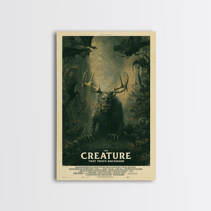 The Creature That Prays Backward, English Language Horror Movie Poster, Gothic Nightmare Art, Classic Monster Poster, Canvas Print