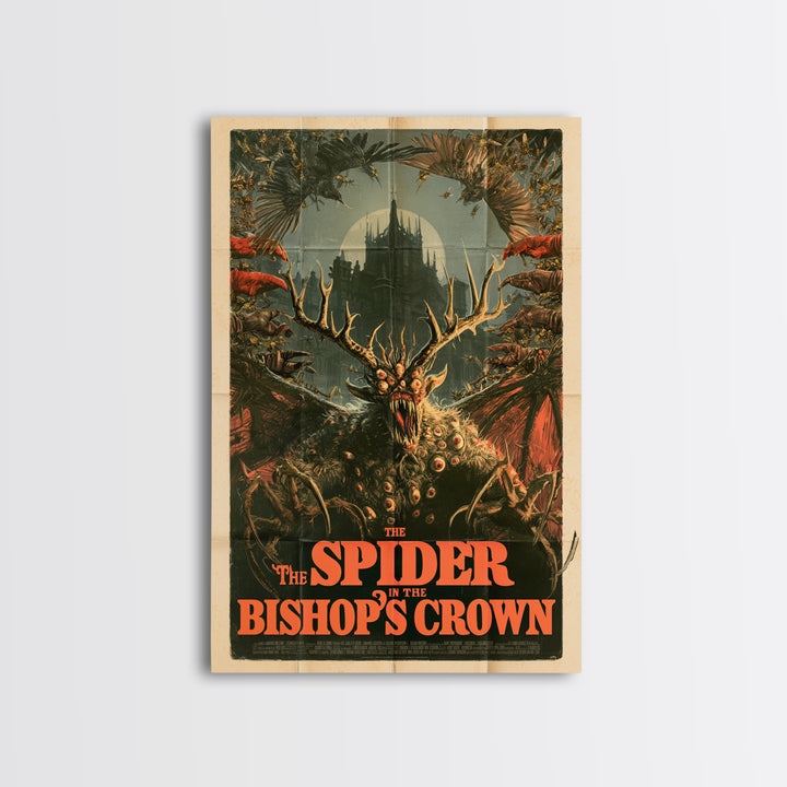 The Spider In The Bishop'S Crown, English Language Horror Movie Poster, Giallo Horror Art, Retro Horror Movie Art, Framed Canvas Print