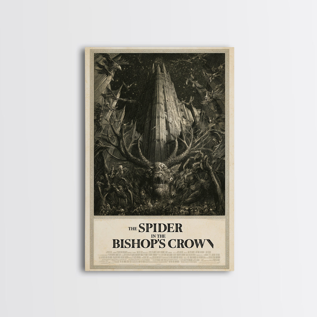 The Spider In The Bishop'S Crown, English Language Horror Movie Poster, Gothic Engraving Art, Retro Horror Movie Art, Canvas Print
