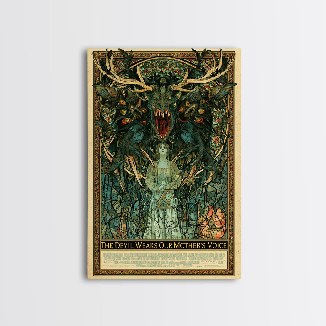 The Devil Wears Our Mother'S Voice, English Language Horror Movie Poster, Stained Glass Gothic Art, Gothic Cinema Wall Art