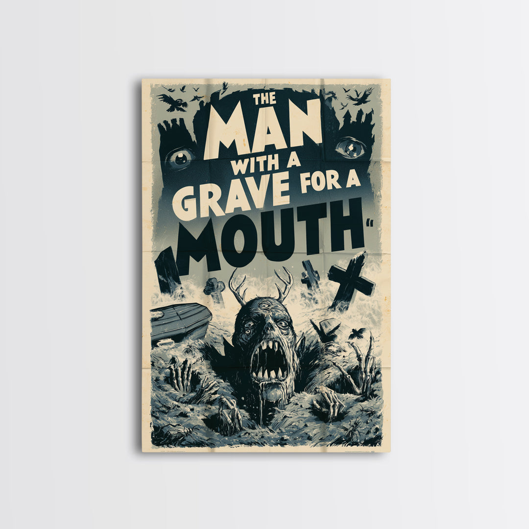 The Man With A Grave For A Mouth, English Language Horror Movie Poster, 1930s Horror Art, Gothic Cinema Wall Art, Canvas Print