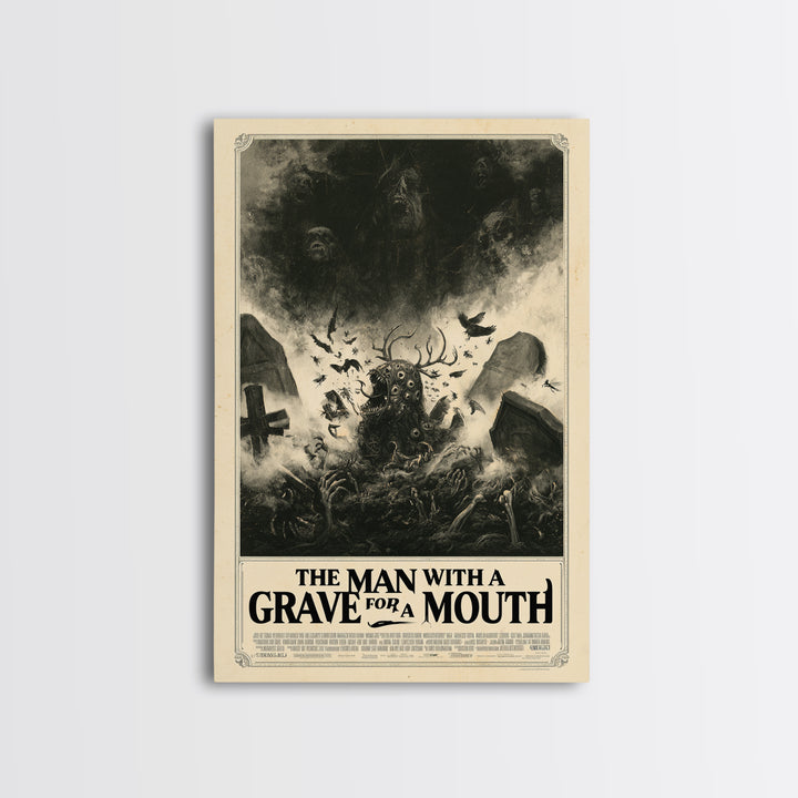 The Man With A Grave For A Mouth, English Language Horror Movie Poster, Dark Romantic Horror Art, Gothic Cinema Wall Art, Canvas Print