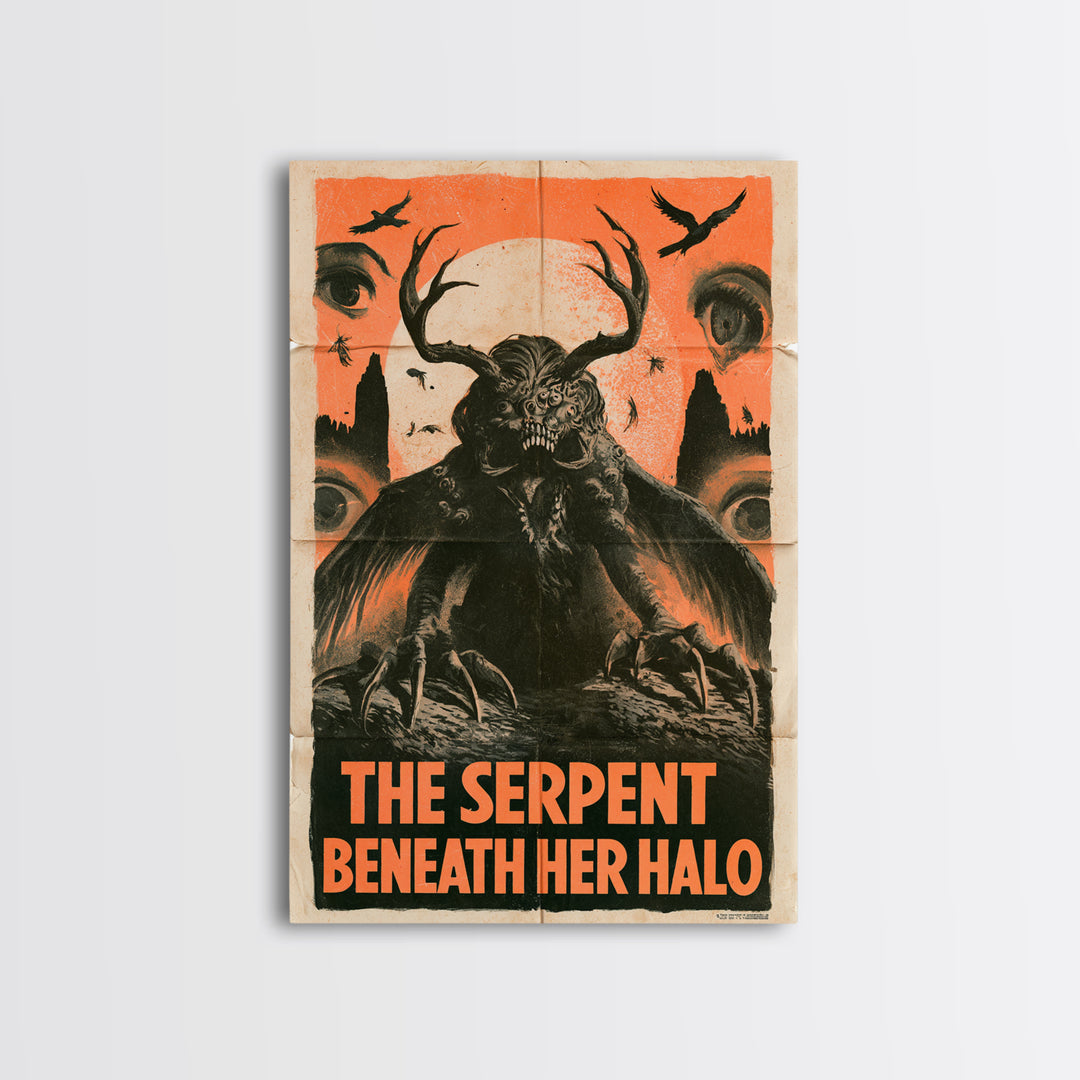 The Serpent Beneath Her Halo, English Language Horror Movie Poster, 1930s Horror Art, Retro Horror Movie Art, Framed Canvas Print