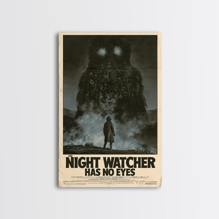 The Night Watcher Has No Eyes, English Language Horror Movie Poster, 1970s Horror Art, Classic Monster Poster, Framed Canvas Print
