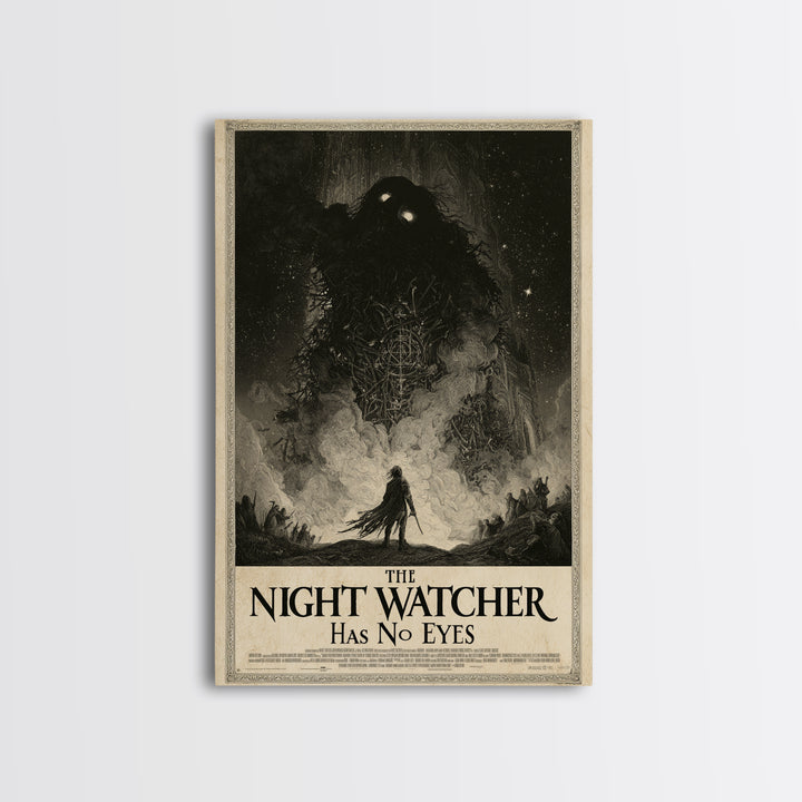 The Night Watcher Has No Eyes, English Language Horror Movie Poster, Gothic Engraving Art, Classic Monster Poster, Canvas Print