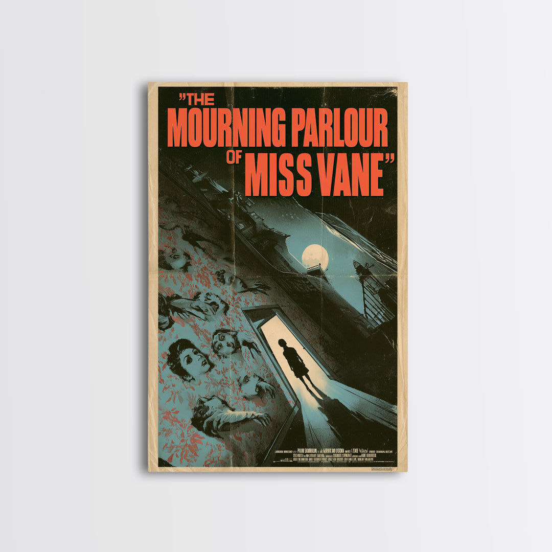 The Mourning Parlour Of Miss Vane, English Language Horror Movie Poster, Giallo Horror Art, Gothic Cinema Wall Art, Framed Canvas Print