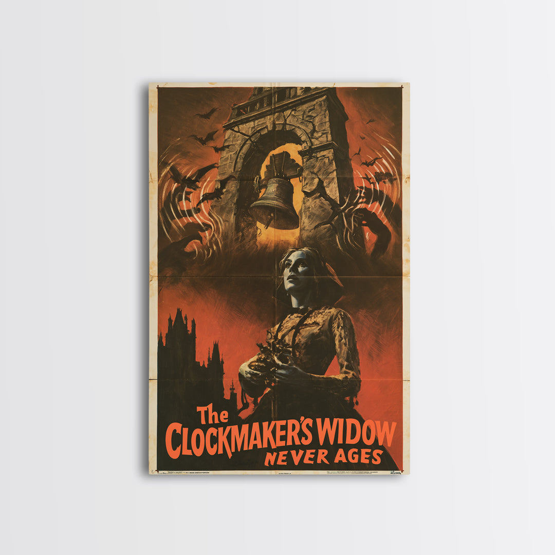 The Clockmaker'S Widow Never Ages, English Language Horror Movie Poster, 1960s Horror Art, Cult Horror Poster, Canvas Print