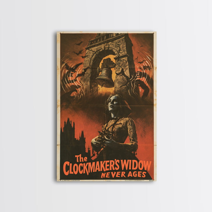 The Clockmaker'S Widow Never Ages, English Language Horror Movie Poster, 1960s Horror Art, Cult Horror Poster, Canvas Print