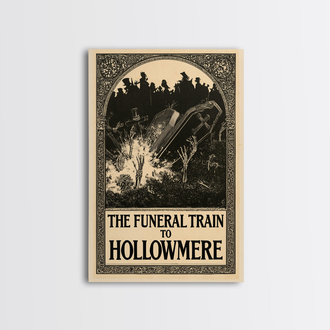 The Funeral Train To Hollowmere, English Language Horror Movie Poster, Decadent Line Art, Retro Horror Movie Art, Canvas Print