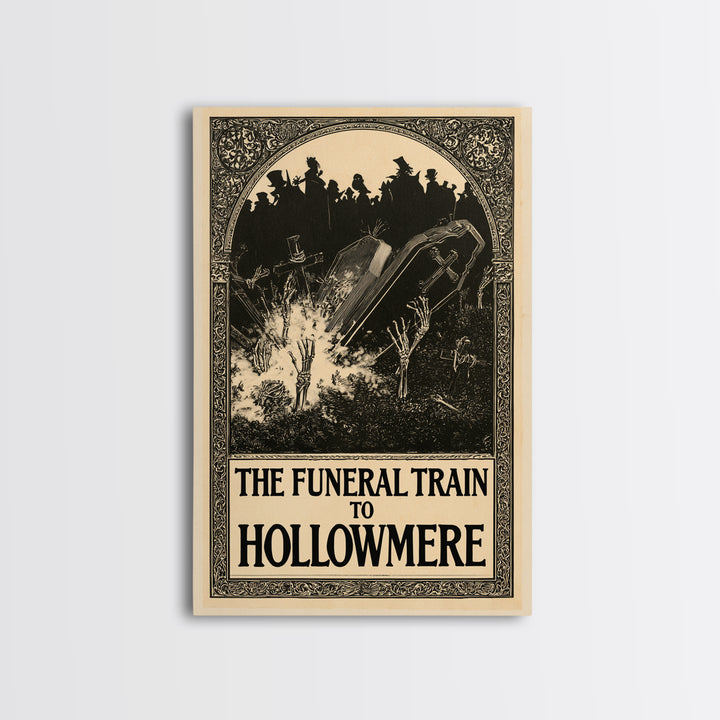 The Funeral Train To Hollowmere, English Language Horror Movie Poster, Decadent Line Art, Retro Horror Movie Art, Canvas Print