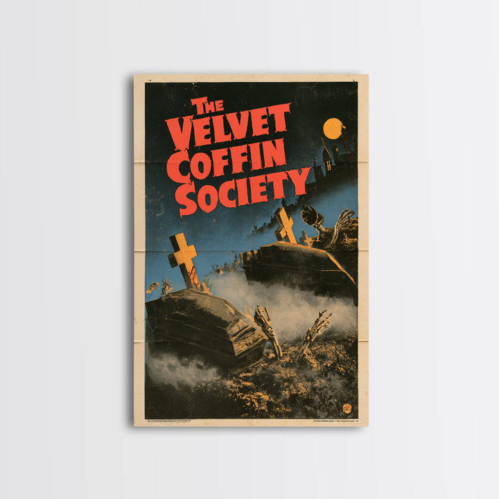The Velvet Coffin Society, English Language Horror Movie Poster, Giallo Horror Art, Classic Monster Poster, Framed Canvas Print