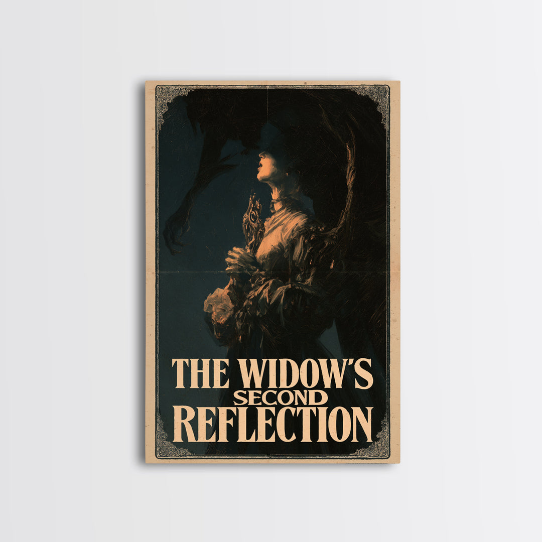 The Widow'S Second Reflection, English Language Horror Movie Poster, Gothic Nightmare Art, Gothic Cinema Wall Art, Framed Canvas Print