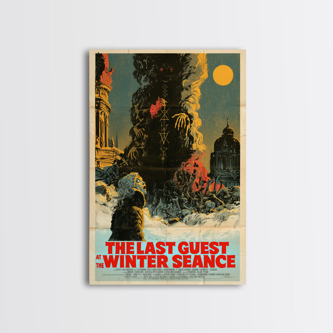 The Last Guest At The Winter Seance, English Language Horror Movie Poster, Giallo Horror Art, Retro Horror Movie Art, Framed Canvas Print