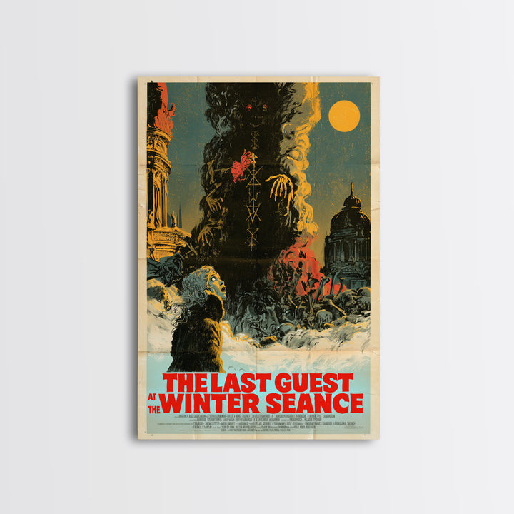 The Last Guest At The Winter Seance, English Language Horror Movie Poster, Giallo Horror Art, Retro Horror Movie Art, Framed Canvas Print