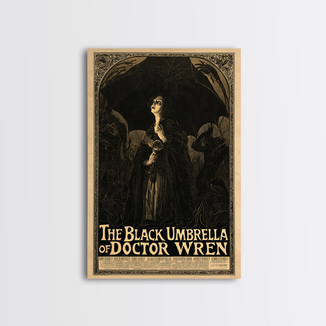 The Black Umbrella Of Doctor Wren, English Language Horror Movie Poster, Decadent Line Art, Retro Horror Movie Art, Canvas Print