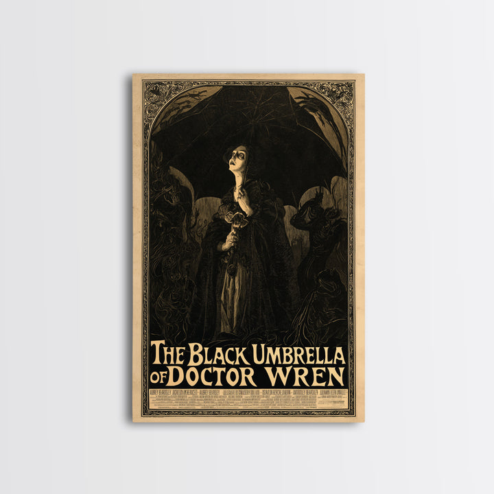 The Black Umbrella Of Doctor Wren, English Language Horror Movie Poster, Decadent Line Art, Retro Horror Movie Art, Canvas Print