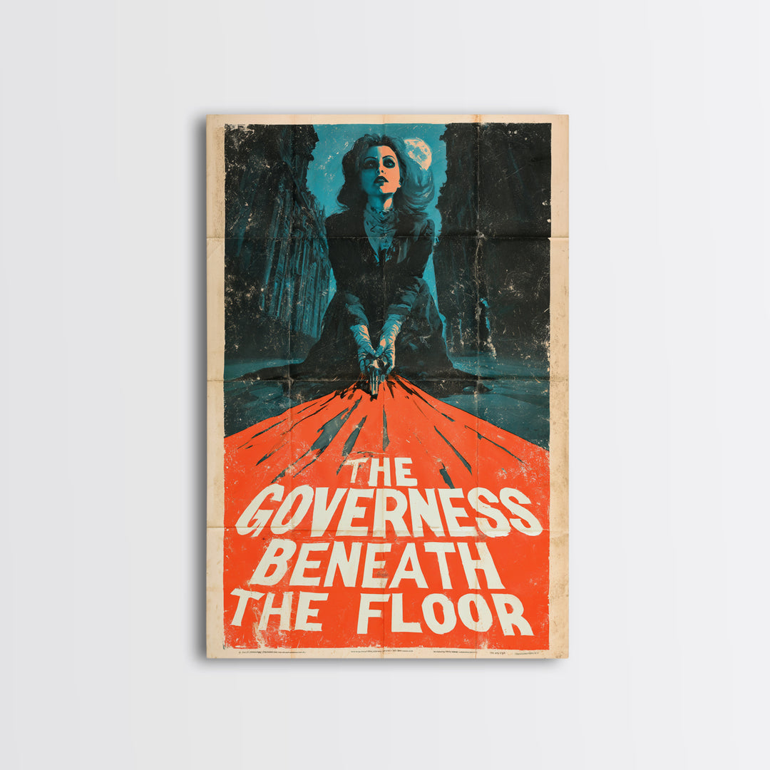 The Governess Beneath The Floor, English Language Horror Movie Poster, Giallo Horror Art, Cult Horror Poster, Framed Canvas Print