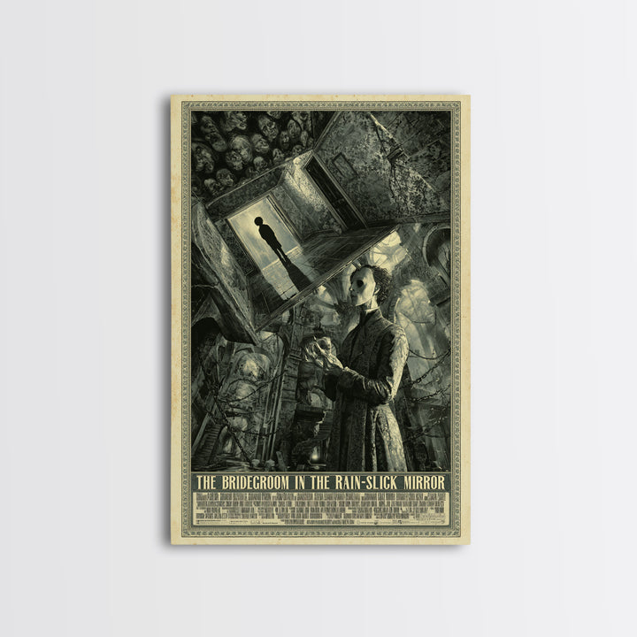 The Bridegroom In The Rain-Slick Mirror, English Language Horror Movie Poster, Architectural Etching Art, Canvas Print