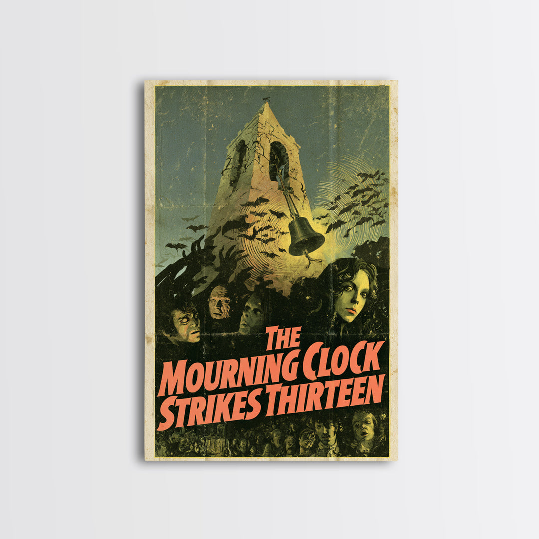 The Mourning Clock Strikes Thirteen, English Language Horror Movie Poster, 1970s Horror Art, Retro Horror Movie Art, Canvas Print