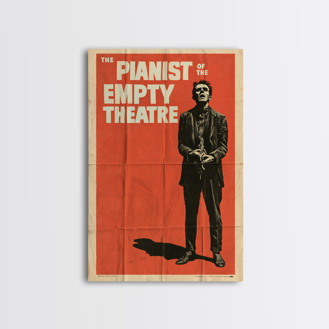 The Pianist Of The Empty Theatre, English Language Horror Movie Poster, 1950s Creature-Feature One-Sheet Inspired Art, Framed Canvas Print