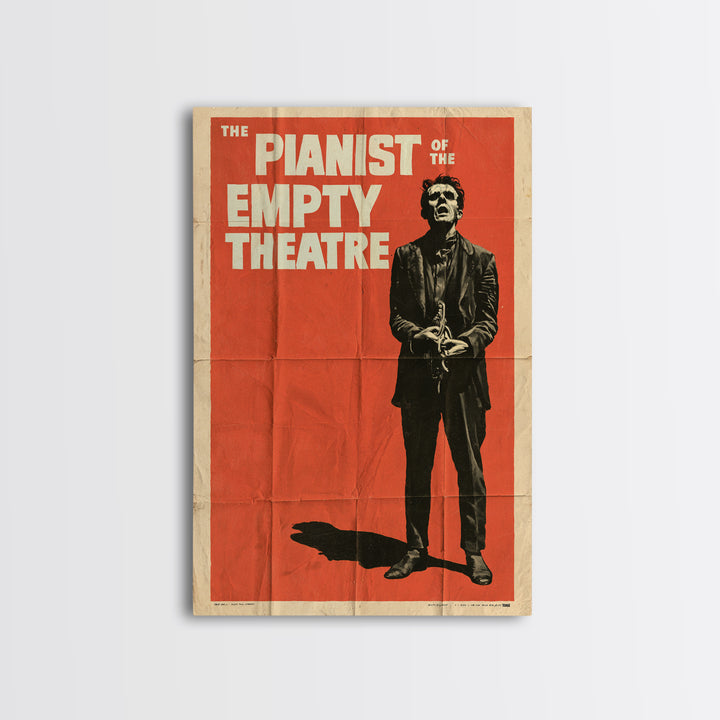 The Pianist Of The Empty Theatre, English Language Horror Movie Poster, 1950s Creature-Feature One-Sheet Inspired Art, Framed Canvas Print